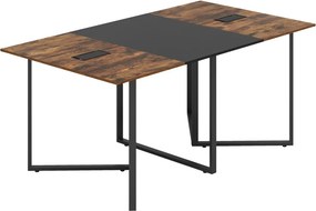 Mesa de reuniões grande 180 x 100 x 76,5 cm para 6-8 pessoas com 2 passadores de cabos e design industrial para escritório e sala de reuniões Castanho