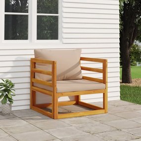 Cadeira de jardim acácia maciça c/ almofadões cinza-acastanhado