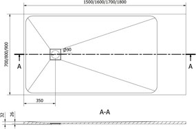 Mexen Bert base de duche retangular SMC 160 x 90 cm, branco - 4K109016