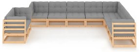 10 pcs conjunto lounge de jardim c/ almofadões pinho maciço