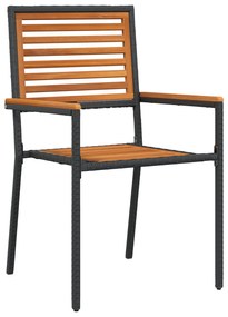 Conjunto de Jantar para Jardim vidaXL de 3 Peças Preto Rattan Acácia