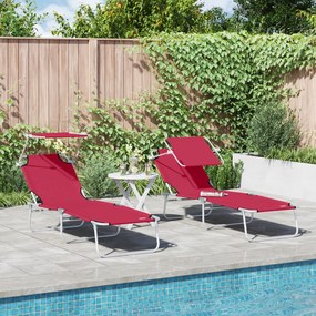 vidaXL Espreguiçadeiras Dobráveis 2 pcs com Toldo Vermelho Tecido Oxford 600D