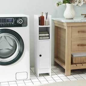 Conjunto de 2 armários de casa de banho 20 cm x 18 cm x 80 cm com porta e estantes ajustáveis, suporte para papel higiénico e organizador para casa de