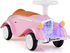 Andador carro clássico com volante, buzina, luz LED e espaço de armazenamento sob o assento para crianças de 19 a 36 meses Rosa