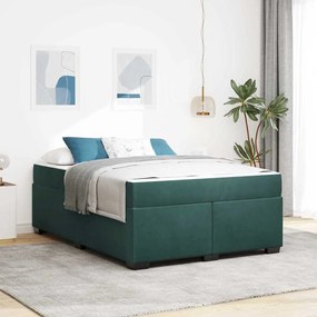 vidaXL Estrutura de cama com colchão Verde-escuro 160 x 200 cm Veludo