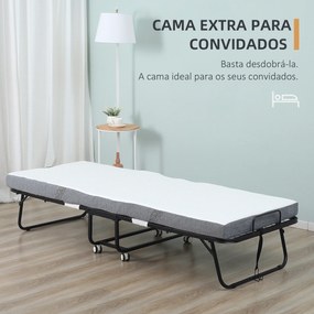 Cama Dobrável 200x90x42,5cm Cama de Campismo Portátil com Colchão Individual Rodas e Travões Carga Máxima 150kg Preta