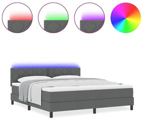Cama Box com Colchão &amp; LED Cinza Escuro 180x200 cm Tecido