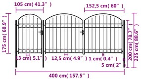 Cerca de jardim com topo arqueado 2,25x4 m aço preto