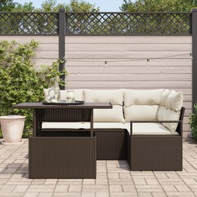 Conjunto de Sofá Jardim de 5 Peças com Almofadas Castanho Rattan Poly,
