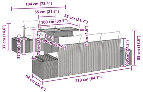 Conjunto de Jantar para Jardim de 6 Peças com Almofadas Bege Rattan PE