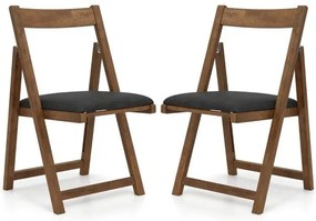 Conjunto de 2 cadeiras dobráveis de madeira com almofadas, cadeiras de jantar empilháveis sem braços, cadeiras estofadas, nogueira