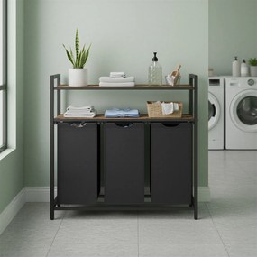 Cesto para roupa suja 120 L com 3 sacos removíveis 92,5 x 33 x 92 cm castanho, preto