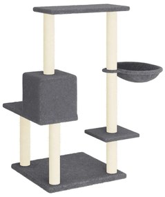 Árvore p/ gatos c/ postes arranhadores sisal 95 cm cinza-escuro