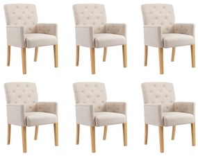 Cadeiras de jantar com apoio de braços 6 pcs tecido bege