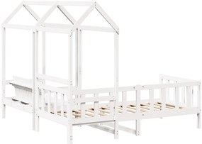 Conj. sofá-cama e banco c/ telhado 80x200cm pinho maciço branco