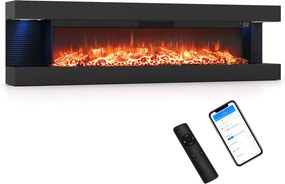 Lareira Elétrica de Parede com Vista de Três Lados, 152,4 x 20,6 x 41,8 cm, Controlo por Wi-Fi, Preto