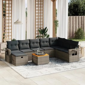 vidaXL 9 pcs conjunto sofás p/ jardim com almofadões vime PE cinzento