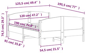 Estrutura cama c/ cabeceira 120x190 cm pinho maciço branco