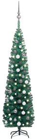 3077900 vidaXL Árvore Natal artificial fina pré-iluminada c/ bolas 180cm verde