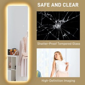 Espelho de Pé com Luz LED 40x150 cm sem Estrutura com Iluminação de 3 Cores Função de Memória e Tátil Transparente