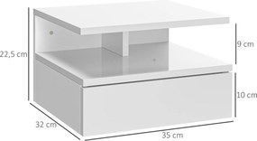 Conjunto de 2 Mesas de Cabeceira Flutuante com 1 Gaveta e Prateleira Aberta Montado na Parede 35x32x22,5 cm Branco