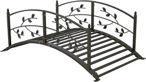 Ponte de jardim para lagoa, decoração de jardim 119 x 67 x 47 cm, com balaustrada com motivo de videira, em aço preto