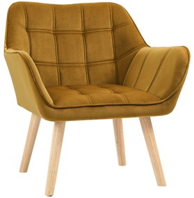 HOMCOM Poltrona para Sala Poltrona Relax Moderna Estofada em Veludo com Assento Amplo Pés em Madeira 67x61,5x71 cm Amarelo | Aosom Portugal