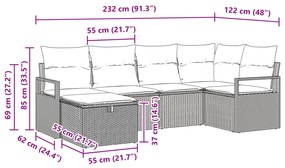 Conjunto de Sofás de Jardim 6 Peças com Almofadas Cinzento-claro Vime