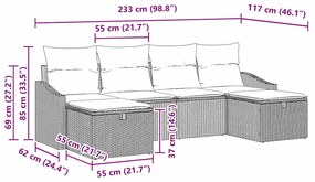 Conjunto de Sofá de Jardim com 6 Peças e Almofadas Cinza Claro em Ratt