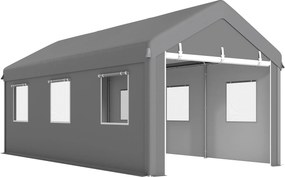 Outsunny Tenda Garagem Portátil 295x600x278 cm com 6 Janelas 2 Portas Enroláveis Resistente Exterior Cinzento | Aosom Portugal
