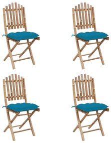 5 pcs conj. de jantar dobrável c/ almofadões p/ exterior bambu