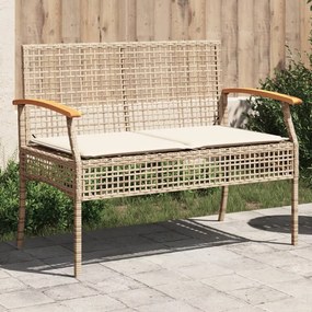 vidaXL Banco de jardim com almofadão madeira de acácia e vime PE bege