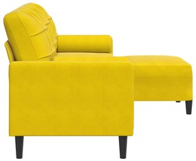 Sofá de 3 lugares com apoio de pés 210 cm veludo amarelo