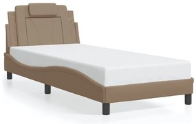Estrutura de cama c/ luzes LED 90x200cm couro artif. cappuccino