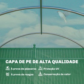 Estufa Túnel 6x3x2 m com Porta com Dobradiças 12 Janelas com Rede e Estrutura de Aço Galvanizado Verde