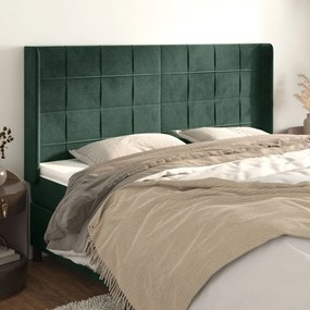 Cabeceira cama c/ abas veludo 163x16x118/128 cm verde-escuro