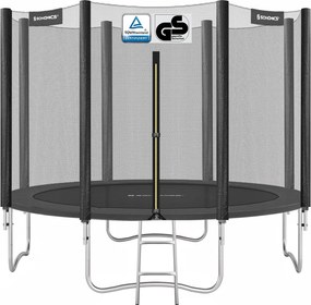 Trampolim de 305 cm com rede de segurança de 180 cm e varas e escada preto