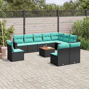 vidaXL 11 pcs conjunto sofás de jardim c/ almofadões vime PE preto