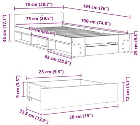 Estrutura cama c/ gaveta 75x190 cm derivados de madeira preto