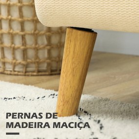 Sofá de 2 Lugares pequeno 140 cm em Veludo com Pés de Madeira de Seringueira para Sala de Estar branco creme