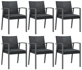 7 pcs conjunto de jantar p/ jardim c/ almofadões vime PE e aço