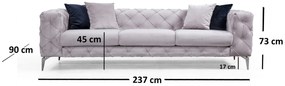Sofá de 3 Lugares Como – Cinzento Claro – 237x73x90 cm