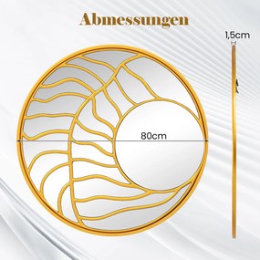 Espelho decorativo de parede φ80cm com moldura dourada, espelho assimétrico grande, decoração de parede Dourado