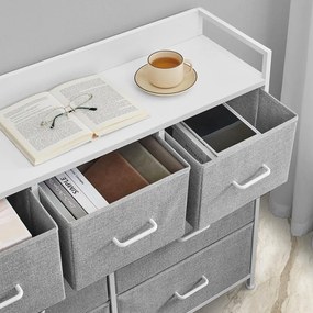 Cómoda, armário, 7 gavetas em tecido com puxadores 28,5 x 98 x 85 cm cinza-branco 