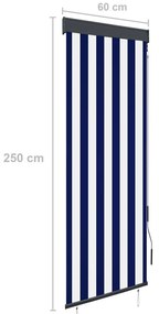 Estore de rolo para exterior 60x250 cm azul e branco