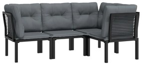 4 pcs conjunto lounge de jardim vime PE preto e cinzento