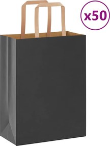 vidaXL Sacos de papel 50 unid com alças preto 21x11x28 cm