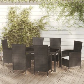 vidaXL 7 pcs conjunto jantar exterior com almofadões vime PE preto
