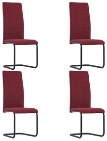 vidaXL Cadeiras de jantar cantilever 4 pcs tecido vermelho tinto
