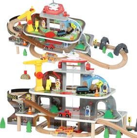 AIYAPLAY Conjunto de Ferrovia em Madeira, 79 Peças, 4 Níveis, Elevador, Guindaste, Expansível, Colorido | Aosom Portugal